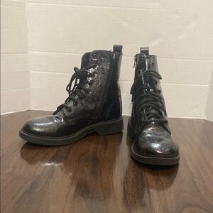 Wonder Nation Black Sparkle Combat Boots Ankle High Lace-Up
